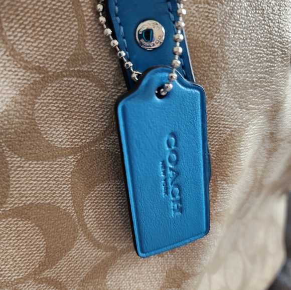 COACH Luxury Signature Tote Bag Beige/Blue 20in x 9in - Picture 7 of 15